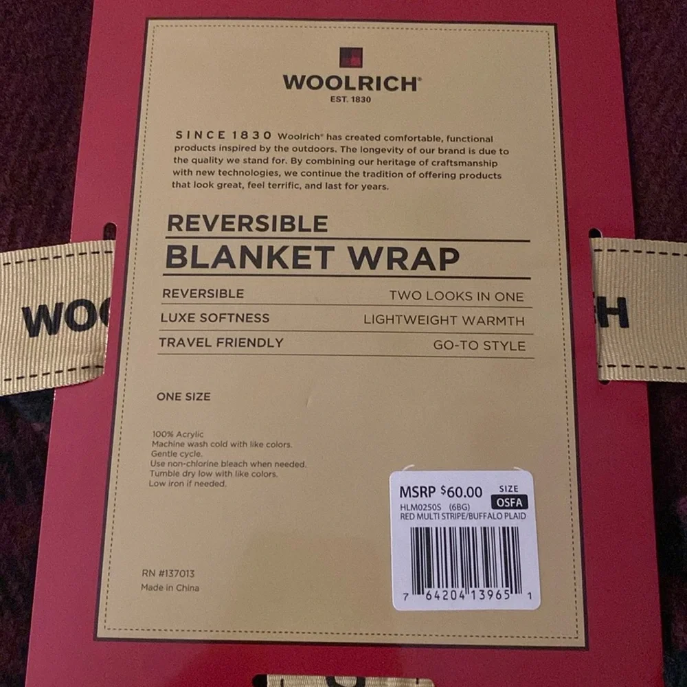 WOOLRICH NWT Reversible Blanket Wrap - Picture 3 of 3